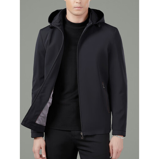 LiLang Fashion Men's Autumn Jacket with Detachable Hood for Young and Middle-aged Men's Casual Jacket Stand Collar Top Trendy Navy 5XL 200/112