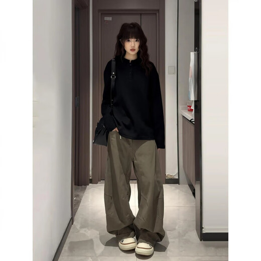 Huazhenmian (HUAZHENMIAN) velvet white floral gray Henry collar long-sleeved POLO shirt men's style handsome shoulder T-shirt American splicing sweatshirt white gray regular M