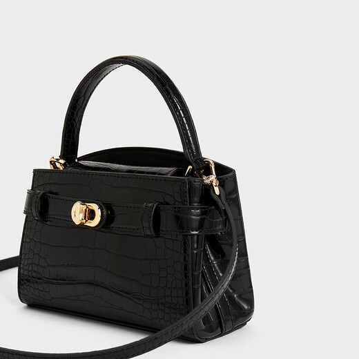 CHARLES&KEITH crocodile pattern Kelly bag hand-held cross-body wedding bag women's bag birthday gift CK2-50270880-1 Black black S
