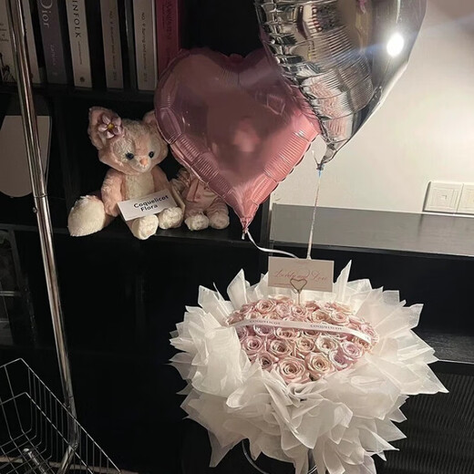 Everlasting flower rose bouquet doll hug bucket for girlfriend and best friend simulated soap flower birthday gift Sweet core cloud 33 hug bucket + balloons