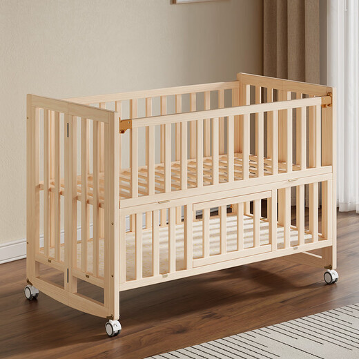 Baby stick crib, foldable baby bed, multifunctional children's bed, solid wood crib, splicing bed, unpainted, removable, bare crib, free mosquito net