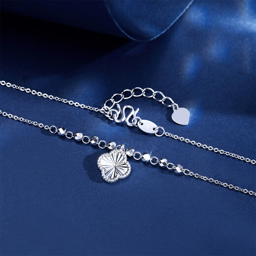 Meluxe PT950 platinum four-leaf clover pendant platinum necklace birthday gift anniversary gift 4.4g-42+3cm