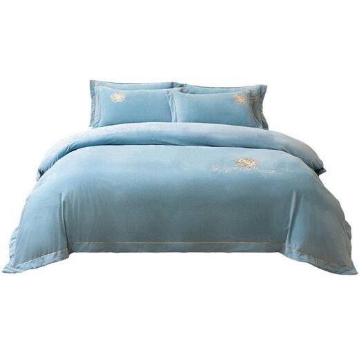 Fantasy thickened baby milk velvet four-piece winter coral velvet double-sided Flanlan plus velvet bed sheet quilt cover bed blue + pink 1 point 8 hanging style four-piece quilt cover 220*240