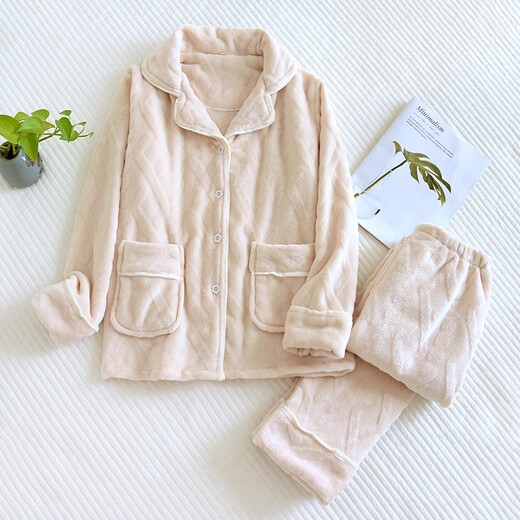 Einfarbiger Flanell-Pyjama von Red Bean für Damen, langärmelig, Herbst und Winter, warmes, samtiges und verdicktes Paar-Hauskleidungsset, Herrenblau M