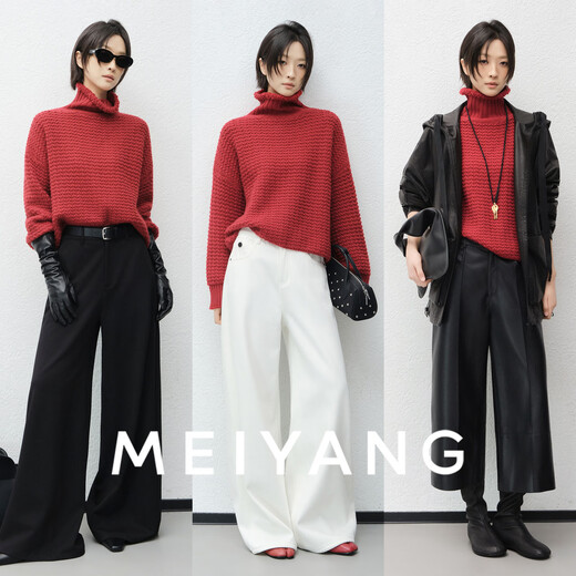 MEIYANG Instant Noodles Sweater Wool Cashmere Blended Interesting Texture Turtleneck Sweater Loose White Winter New Style Red M