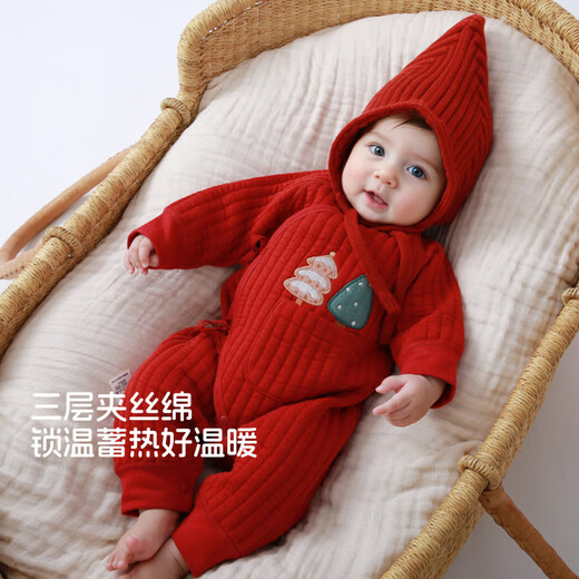 Kordear newborn quilted jumpsuit autumn and winter newborn baby New Year's greetings full moon baby clothes Christmas tree one jumpsuit 52cm height 46-52cm weight 5-8Jin Jin is equal to 0.5 kg