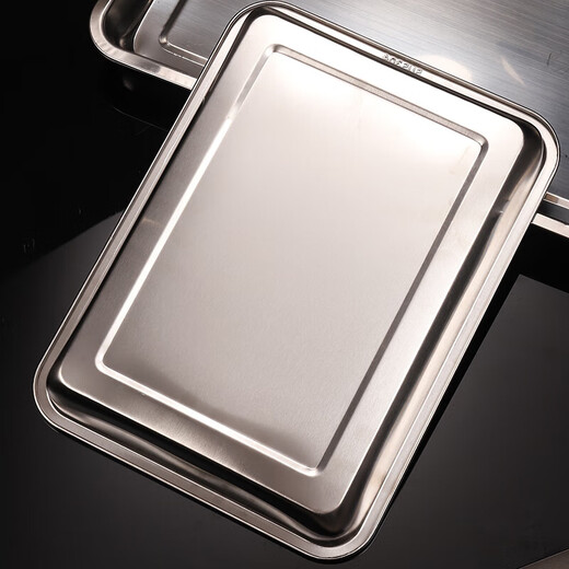 Lunsheng food-grade stainless steel tray rectangular commercial square plate barbecue plate grilled fish plate steamed rice plate serving basin pure 304 stainless steel extra thick 60*40*4.8 deep plate steamed rice plate