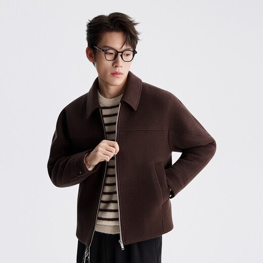 Lilang Light Fashion Men's Clothing Youth Commuting Woolen Coat Men's Zipper Lapel Warm New Year Wool Jacket Trendy Executive Style Dark Brown (A5DYR001) 2XL (180)