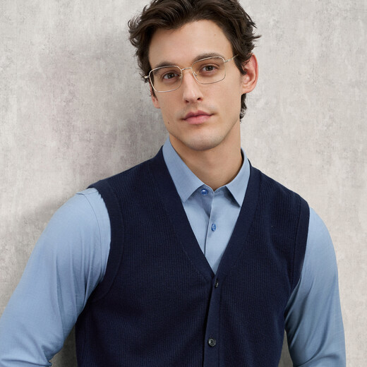 EMZ Ordos Mercerized Australian Wool 25 Autumn and Winter New 7A Antibacterial Wool Cardigan Men's V-neck Vest Sweater Navy XL 180/96A