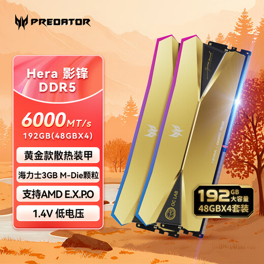 Acer PREDATOR 192G (48G 4) set DDR5 6000 frequency desktop memory stick Hera Shadow Series RGB light strip (C28) OC LAB version AI computer accessories