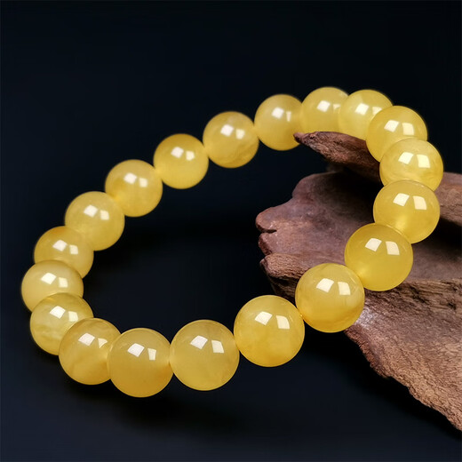 Amber style, one object, one picture, one certificate, beeswax bracelet for women, natural amber bracelet, Russian chicken fat yellow round beads, no cracks, bracelet 10.66g, bead diameter 10mm