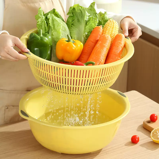 Yusenyi Large Kitchen Double-layer Plastic Dish Basin Dripping Fruit Basket Filter Basket Multi-purpose Washing Sieve Basket Draining Water Vegetable Basket Small Double-layer Pink 31.5x12cm
