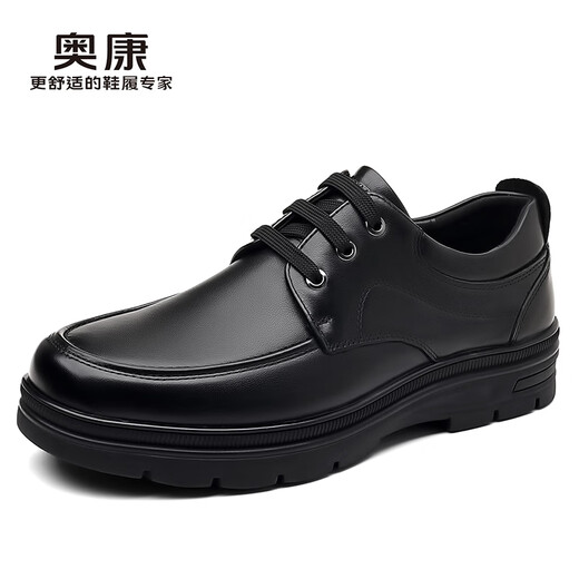 Aokang Leather Shoes Men's Genuine Leather 2025 New Derby Shoes Men's Soft Sole Anti-Slip Black Formal Business Casual Shoes Dad's Shoes Black (1255214077R) 41 (Standard Leather Shoe Size)