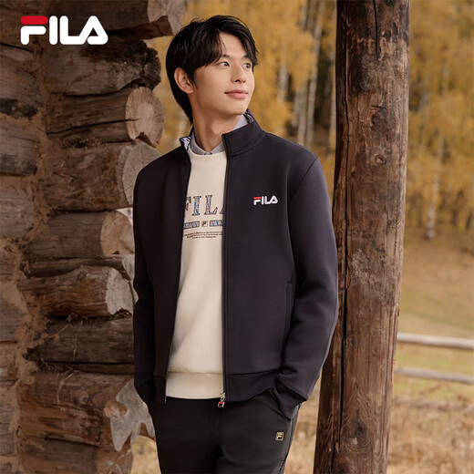 FILA Official Jacket Men's Autumn and Winter Basic Comfortable Simple Casual Commuting Stand Collar Top Jacket Men Legend Blue-NV XL 180/100A/XL