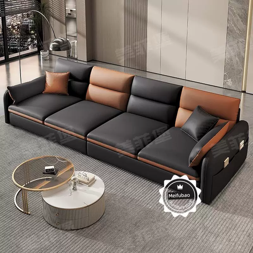 Yusenyi genuine leather small apartment luxury straight technology fabric sofa living room light new row of imperial concubine combination cream style north 3.2 meters straight sofa-footrest-coffee table no-wash technology cloth sponge cushion