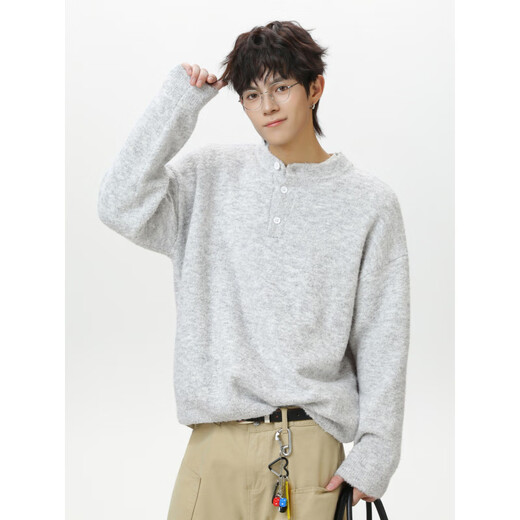 Tulan Hangzhou Sijiqing Clothing Wholesale Market Men's Sweater Light Luxury Old Money Henry Collar Polo Sweater Men's Autumn and Winter Carbon Gray M