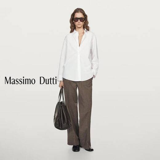 Massimo Dutti Autumn and Winter New Products 2025 Women's Clothing Classic and versatile basic high-intelligence pure cotton long-sleeved shirt 05137887 White S (170/88A)