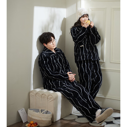 Mrs. Slee Sleep TIGHT couple pajamas winter women's coral velvet thickened warm three-layer quilted ultra-thick men's winter northern cotton jacket home clothes XNJ4273-women's M