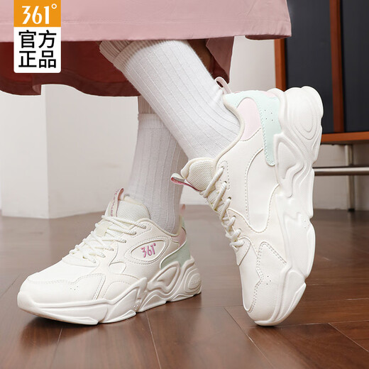 361 Women's Shoes Sports Shoes Women's Running Shoes Autumn and Winter New Leather Warm Student Casual Commuting White Travel Shoes Feather White/Foam Blue (Leather) 37 (Official Authentic)