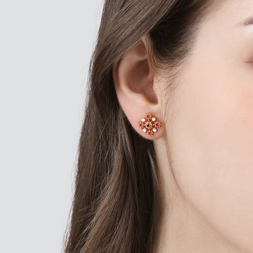 Chow Sang Sang Cross Red Sapphire Mother-of-Pearl Earrings 18K Gold V&A Collection Romantic Earrings 94252E Pricing