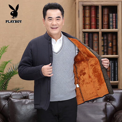 Playboy (PLAYBOY) middle-aged camel velvet cotton-padded jacket and trousers suit for winter. Thick velvet and loose version with super soft elastic top and trousers. Official flagship black single piece XL 125