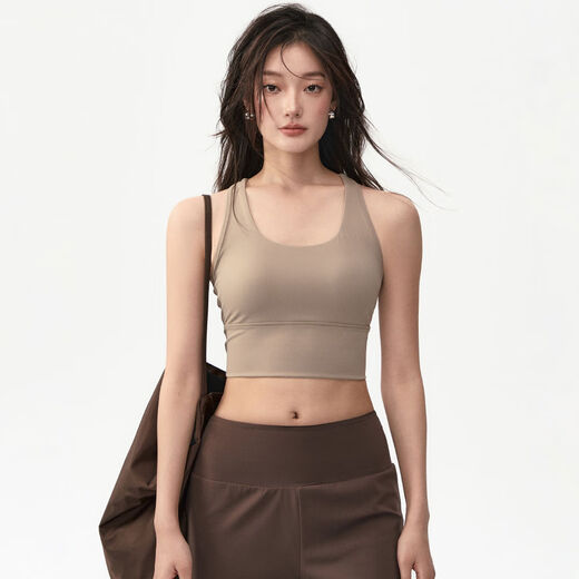 Weightlifting sports bra for women, female racer-shaped back, yoga vest, Pilates training wear, running fitness underwear, pine cone brown one-piece racer-shaped back, S S