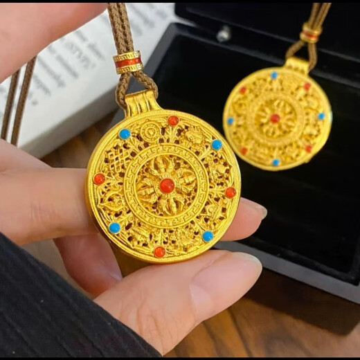 Xingyin Heavy Industry Linlangcai Eight Treasures Compass Sand Gold Pendant Cross Necklace Solid Gold Sweater Chain Heavy Industry Version 40 More Kro Plate + Ruyi Rope