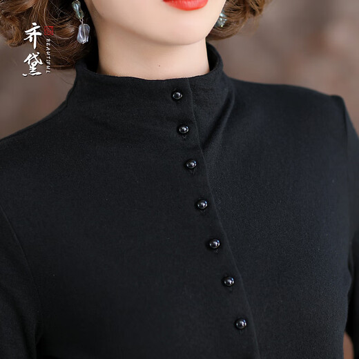 QUEDIT superfine wool bottoming shirt for women in autumn and winter new temperament long-sleeved sweater slim black sweater T-shirt black XL recommended 95-105Jin Jin equals 0.5 kg