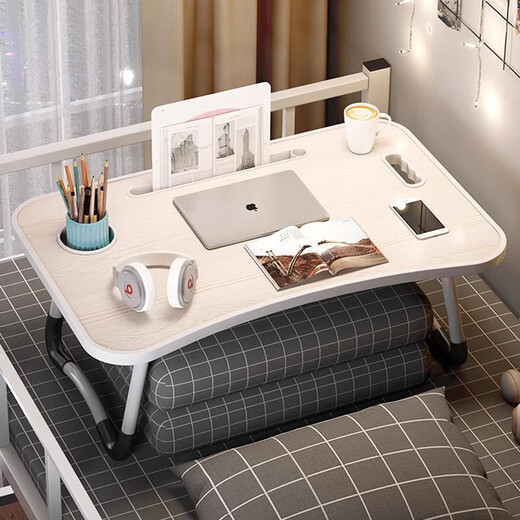 Computer desk, bed, lazy desk, simple bedroom folding table, student dormitory artifact, writing table, small table, flat style, warm white 60*40*28cm, assembled