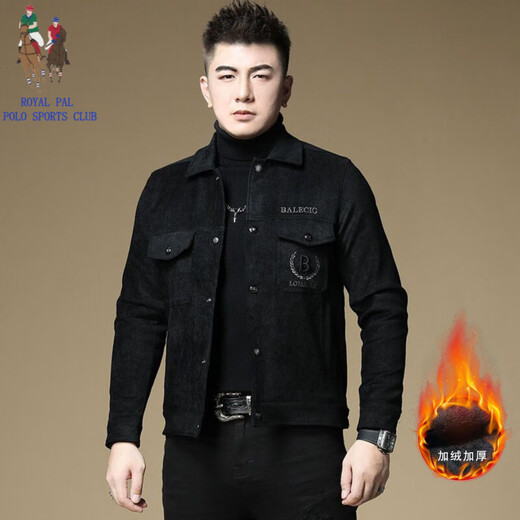 ROYAL PALM POLO SPORTS CLUB men's autumn new jacket men's European brand fashion trend sequin embroidery thickened warm long-sleeved jacket black (velvet) thickened 2XL recommended weight 135-150Jin Jin equals 0.5 kg