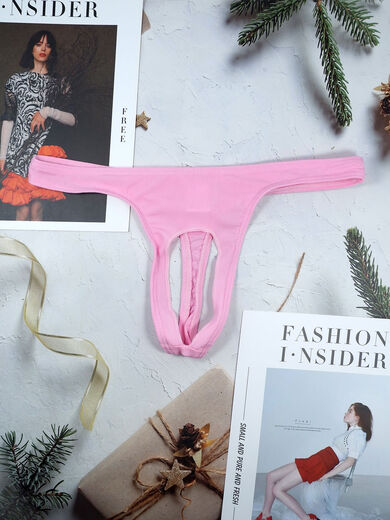 Crotchless underwear men's low-waist sexy hollow see-through front opening thong youth summer threaded sports T-pants white XL