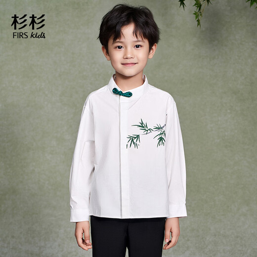 Shanshan boys' shirt new Chinese style long-sleeved children's autumn and winter style men's and large children's buttoned national style casual shirt white 120