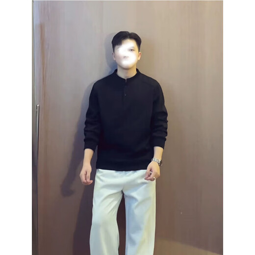 7 excellent products Henry collar sweatshirt men's autumn and winter new fashion brand heavyweight polo shirt loose shoulder jacket top men LHFS-CX81 black XL