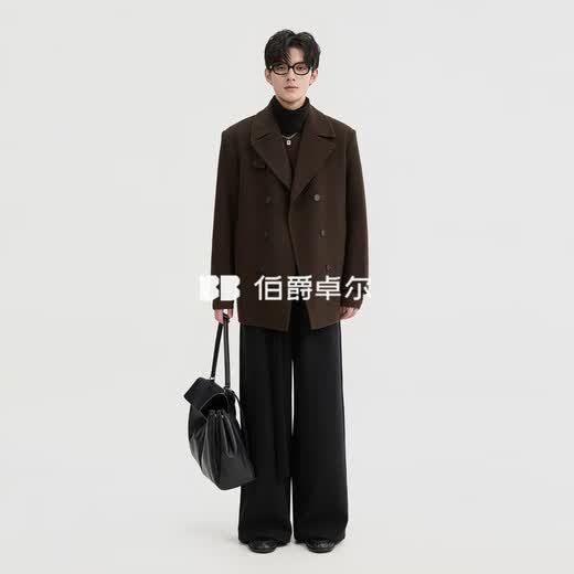 Earl Zall wool shoulder-padded double-sided woolen coat for men with one hand length 2025 autumn and winter new commuter coat for men P541584 Moon Night Black M (170)