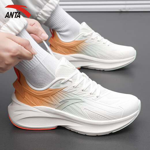 ANTA Stinger 5丨Women's Shoes Sports Shoes Women's Autumn and Winter New Leather Water-Repellent Shock-absorbing Running Shoes Warm Running Shoes Ivory White/Peach Orange 38