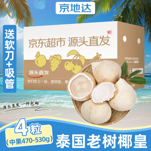 Jingdida Thailand imported milky coconut king net weight 3.7Jin Jin is equal to 0.5kg 4 single fruits 470-530g fresh coconut source straight hair