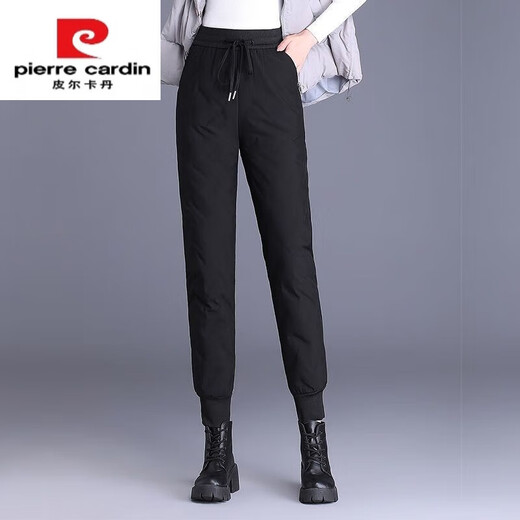 皮尔卡丹（pierre cardin）白鸭绒羽绒裤女士外穿冬季2025新款时尚高级防寒保暖棉裤加绒加厚 黑色无拉链（常规款） 1.62米以下 L  75-95斤