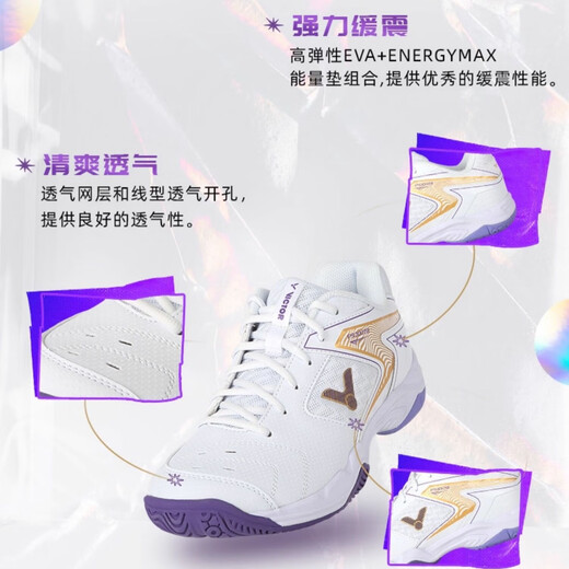 VICTOR new badminton shoes for men and women, non-slip, shock-absorbing and breathable, P9200TD-L 9200TD-AJ, white and purple 41 (265MM)