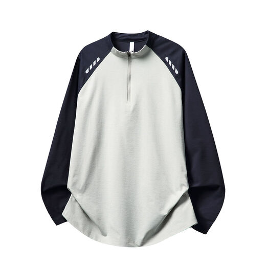 Half-zip outdoor sports long-sleeved T-shirt for men in autumn contrasting color quick-drying cycling clothes tennis badminton training clothes navy blue M M