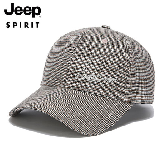 JEEP SPIRITJEEP Jeep Hat Men's and Women's Baseball Cap Houndstooth Fashion Trendy Sun Protection Sun Hat Peaked Cap Versatile Breathable Brown One Size (56-61cm) Adjustable Size