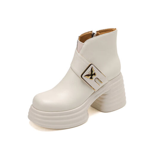 Kangnai light luxury belt buckle thick-soled Martin boots for women 2025 new autumn and winter black single lining 38