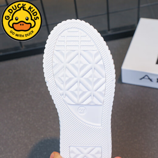 G.duck children's white shoes, primary school students' white performance sneakers 24 new spring and summer soft-soled breathable canvas shoes for boys and girls 913 Velcro white foot length +0.5cm 37 22.0cm