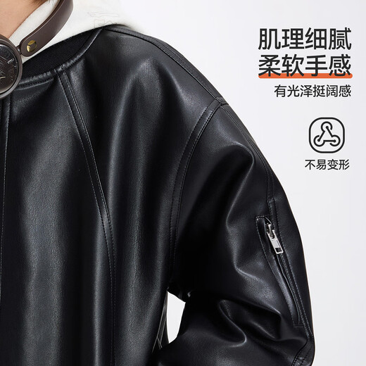 ASK JUNIOR children's jacket 2025 autumn medium and large children's trendy cool leather motorcycle style jacket boys soft and skin-friendly black