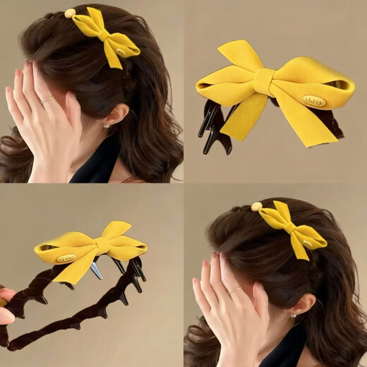 Dai Yan Korean style flocked high skull retro wavy bow headband temperament high-end non-slip pressure hairpin headband for women yellow flocked bow toothed headband*1