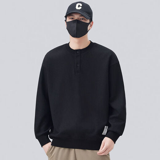 Henry collar sweatshirt men's spring and autumn 2025 new trendy loose casual long-sleeved bottoming shirt men's spring tops light gray M M 100-120Jin Jin equals 0.5 kg