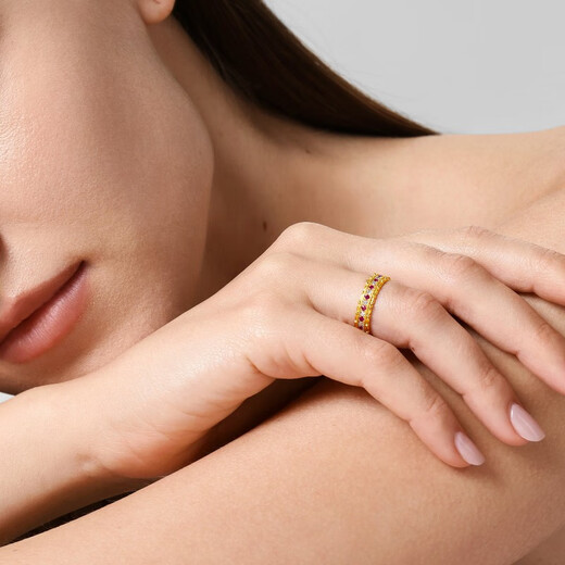 Chow Sang Sang Ruby Hongfu Gold Ring Cultural Blessing Pure Gold Inlaid Diamond Ring 96038R Pricing 12 Circles