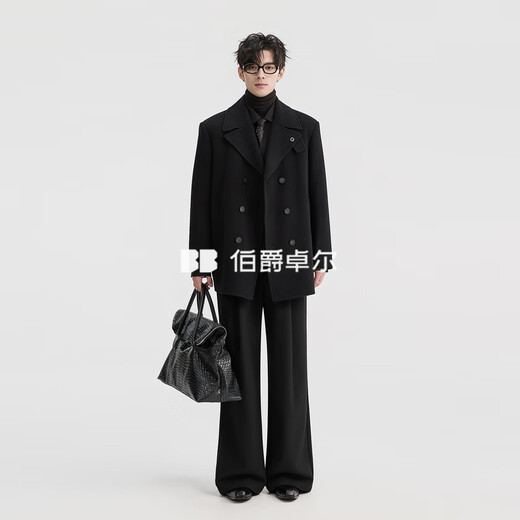 Earl Zall wool shoulder-padded double-sided woolen coat for men with one hand length 2025 autumn and winter new commuter coat for men P541584 Moon Night Black M (170)