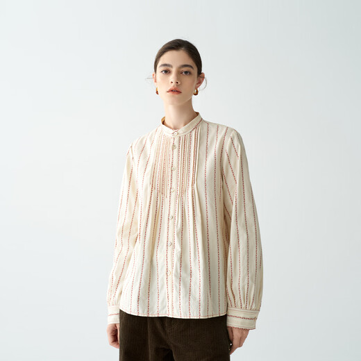 EIN PURE Country Vintage Rose Cotton Jacquard Lantern Sleeve Artistic Shirt Women 2025 Autumn New Style Red L