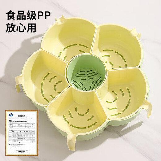 Hot pot side dishes, rotating drain basket, vegetable platter, cutlery, ingredient compartment set, household food preparation plate, handle six-compartment hot pot platter - Menglu