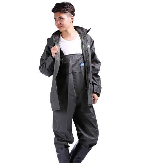 Yu Senyi Jiang Taigong thickened raincoat top pants car wash pants waterproof fishing pants overalls overalls overalls suit outer knitted fabric inner layer military green top cuffs with elasticated cuffs M 0 pieces